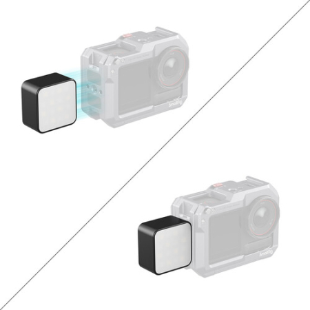 SmallRig 5446C - mini lampa LED do kamer sportowych (światło wypełniające, mocowanie 3w1) - przykład użycia, mocowanie